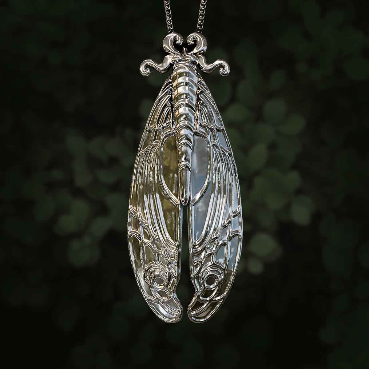 Main-Image-White-Gold-Rhodium-Art-Nouveau-Moth-Pendant-Jewelry-For-Necklace