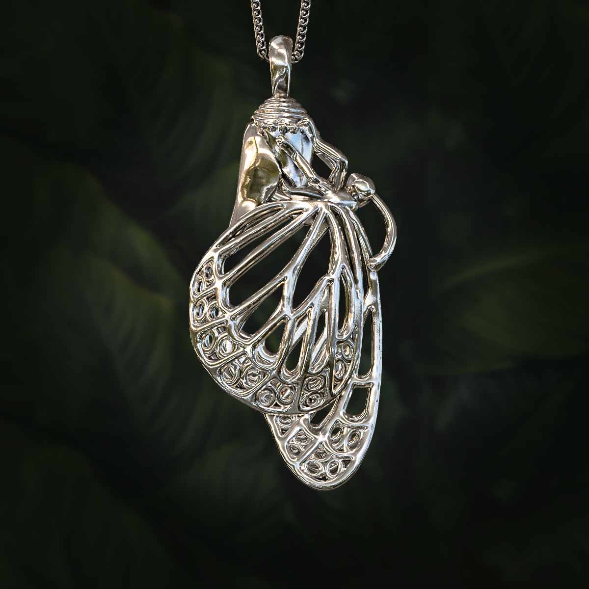 Main-Image-White-Gold-Rhodium-Finish-Monarch-Chrysalis-Pendant-Jewelry-For-Necklace
