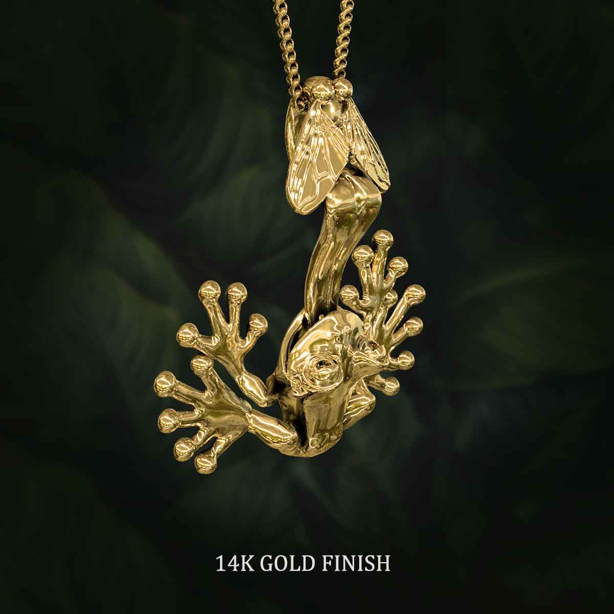 14K-Gold-Finish-Frog-Catching-Fly-With-Tongue-Pendant-Jewelry-For-Necklace