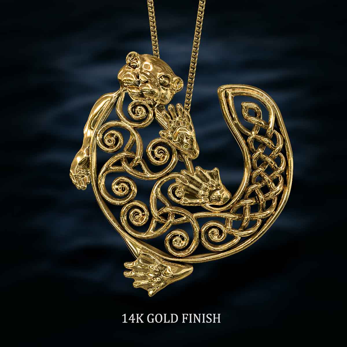 14K-Gold-Rhodium-Finish-Celtic-Otter-Pendant-Jewelry-For-Necklace