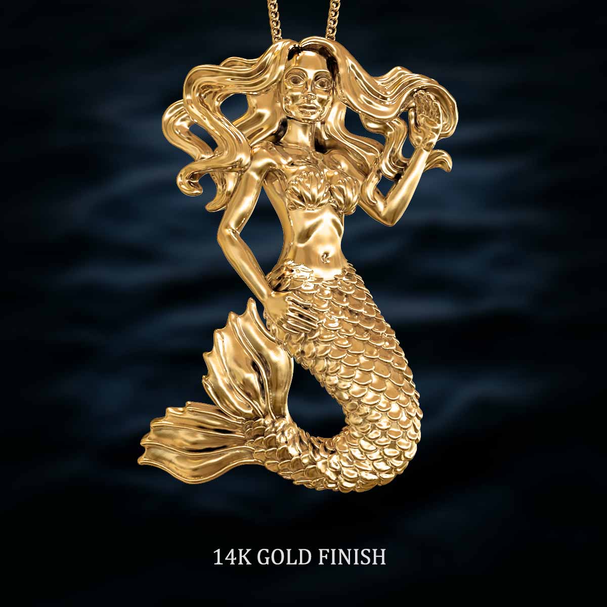 Disney Princess Little Mermaid Ariel Yellow Gold Plated 3d Cubic Zirconia Charm  Necklace, 18