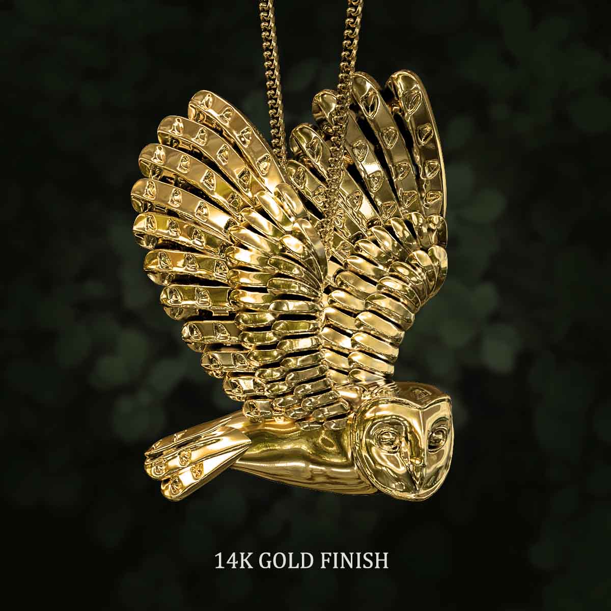 14k-Gold-Finish-Barn-Owl-Wings-Up-Pendant-Jewelry-For-Necklace