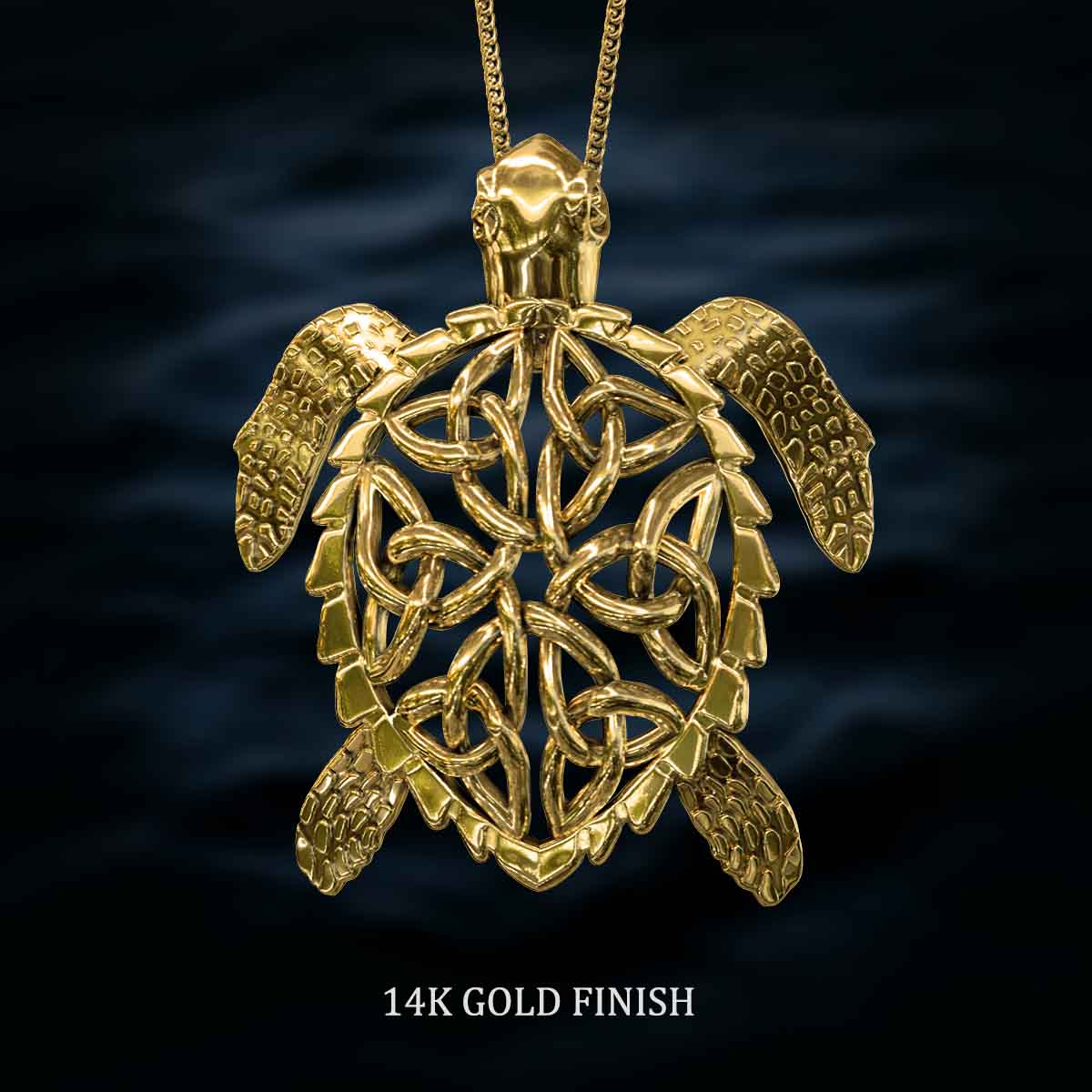 14k-Gold-Finish-Celtic-Sea-Turtle-Pendant-Jewelry-For-Necklace