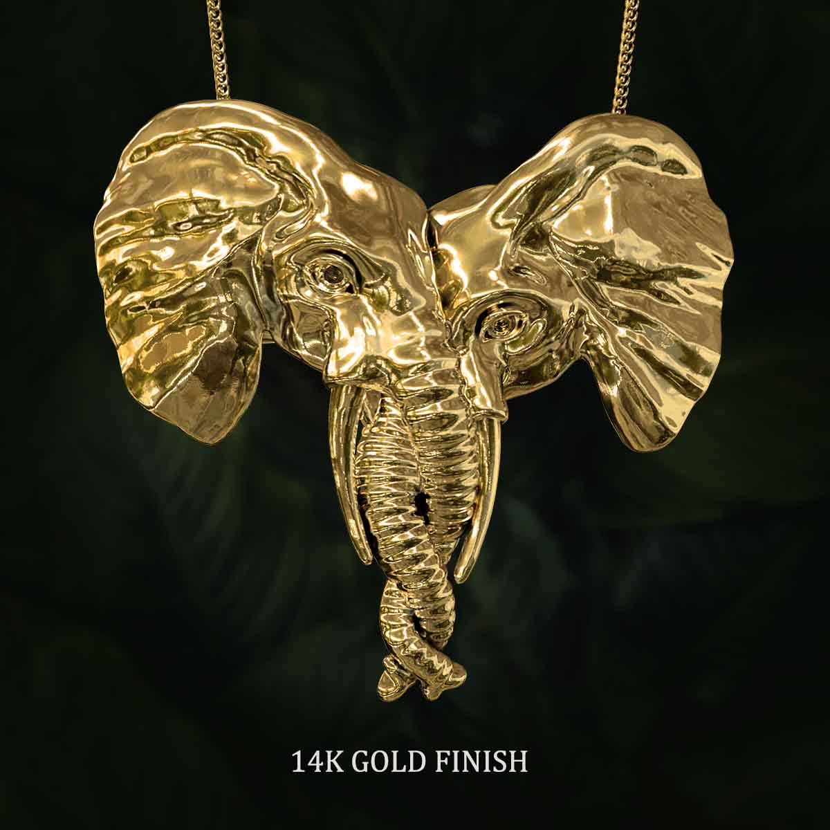14k-Gold-Finish-Elephant-Heads-with-Trunks-Entwined-Pendant-Jewelry-For-Necklace