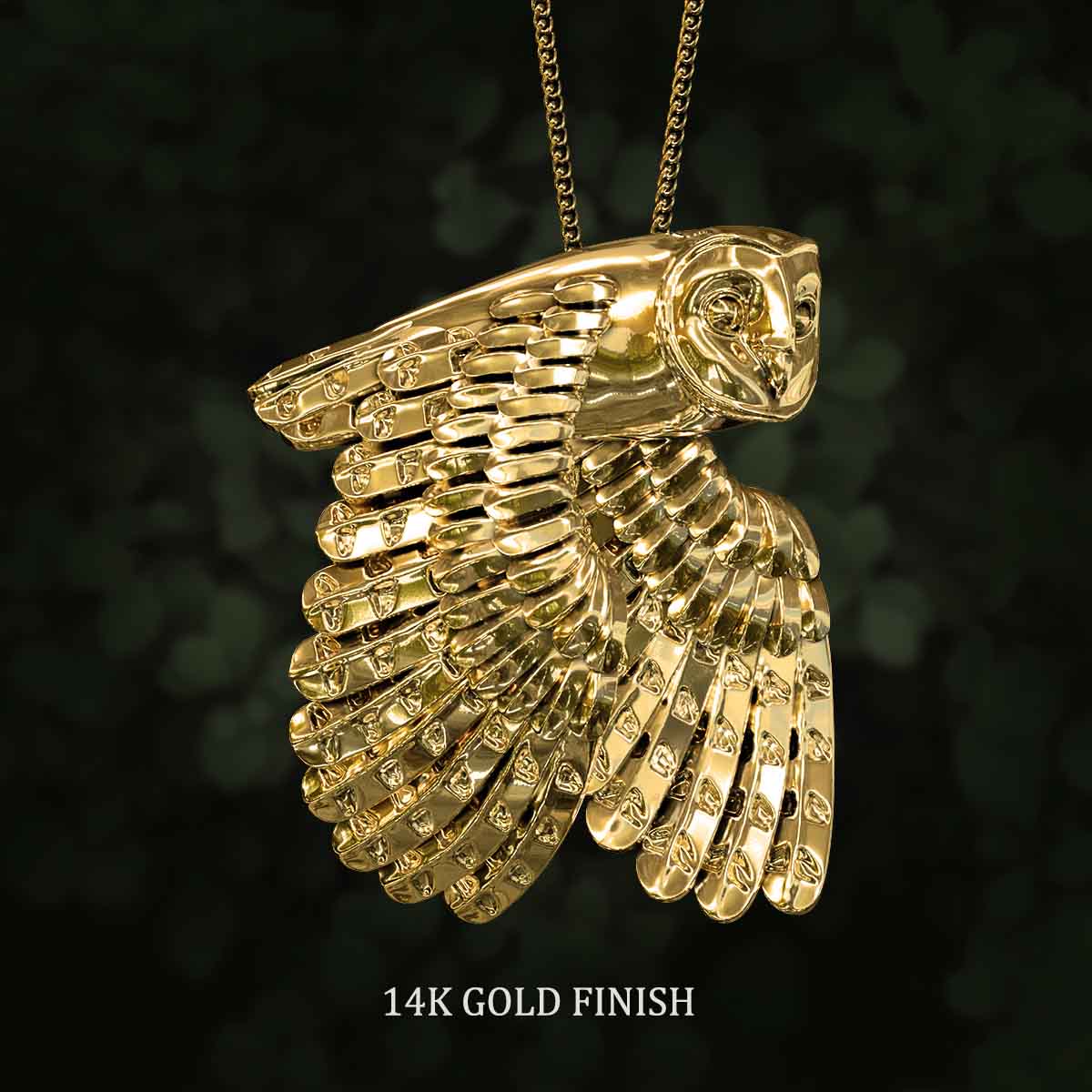 14k-Gold-Finish-Flying-Barn-Owl-Pendant-Jewelry-For-Necklace