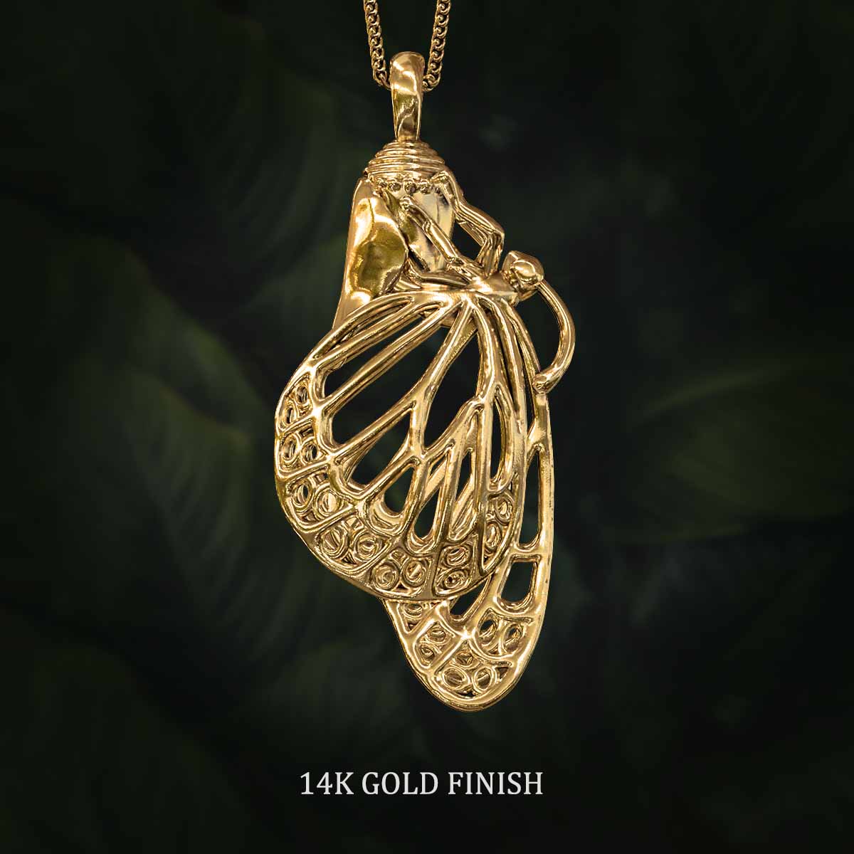     14k-Gold-Finish-Monarch-Chrysalis-Pendant-Jewelry-For-Necklace