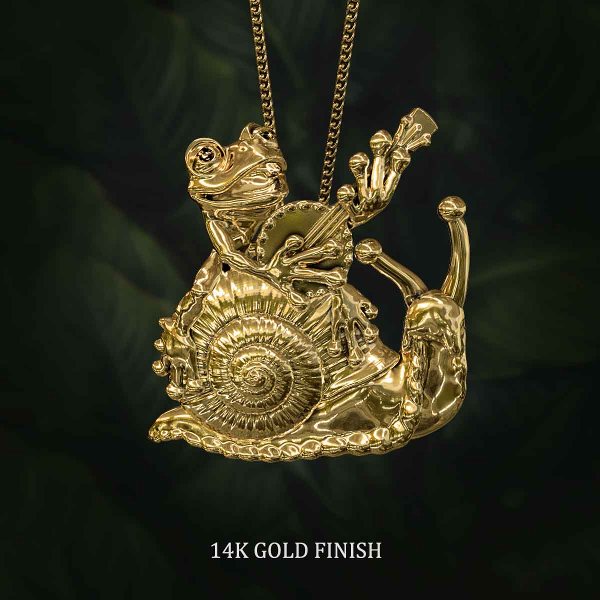     14k-Gold-Finish-Serenading-Frog-and-Snail-Pendant-Jewelry-For-Necklace