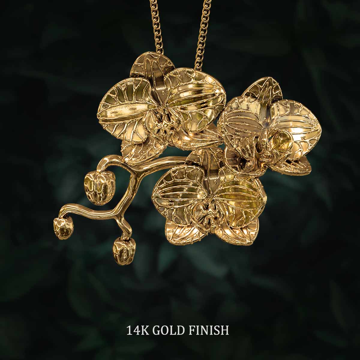     14k-Gold-Finish-Three-Orchid-Flowers-Pendant-Jewelry-For-Necklace