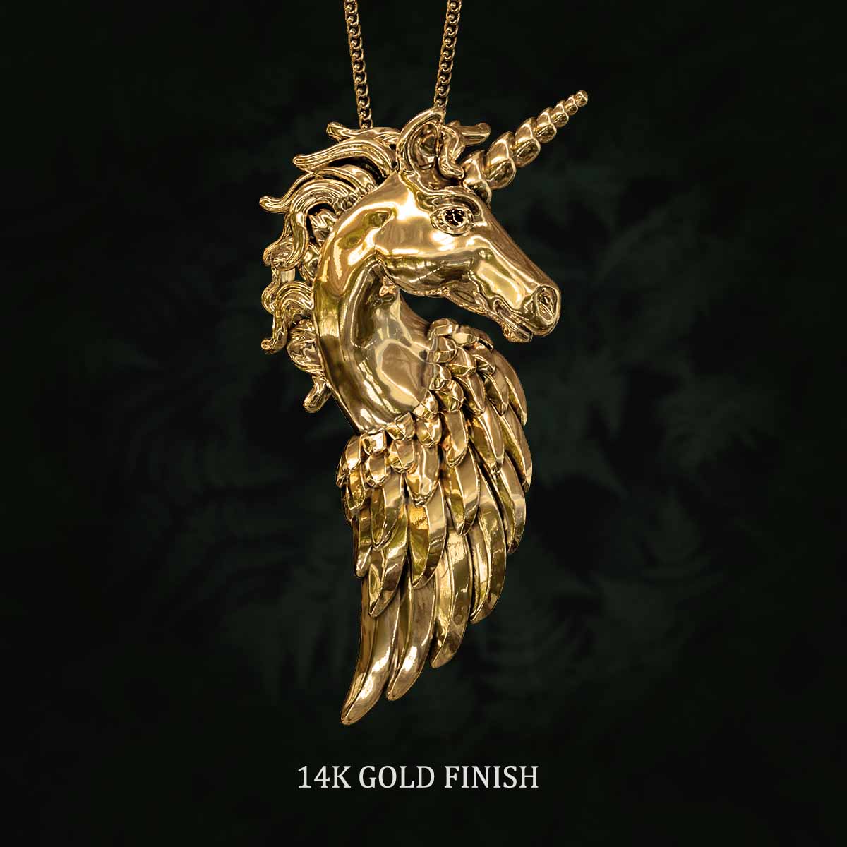     14k-Gold-Finish-Unicorn-Pegasus-Pendant-Jewelry-For-Necklace