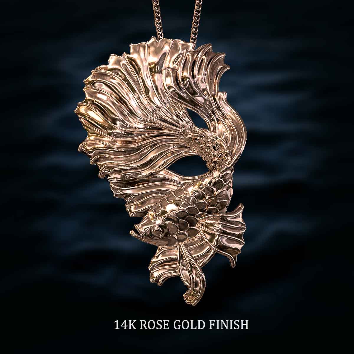     14k-Rose-Gold-Finish-Betta-Fish-Pendant-Jewelry-For-Necklace