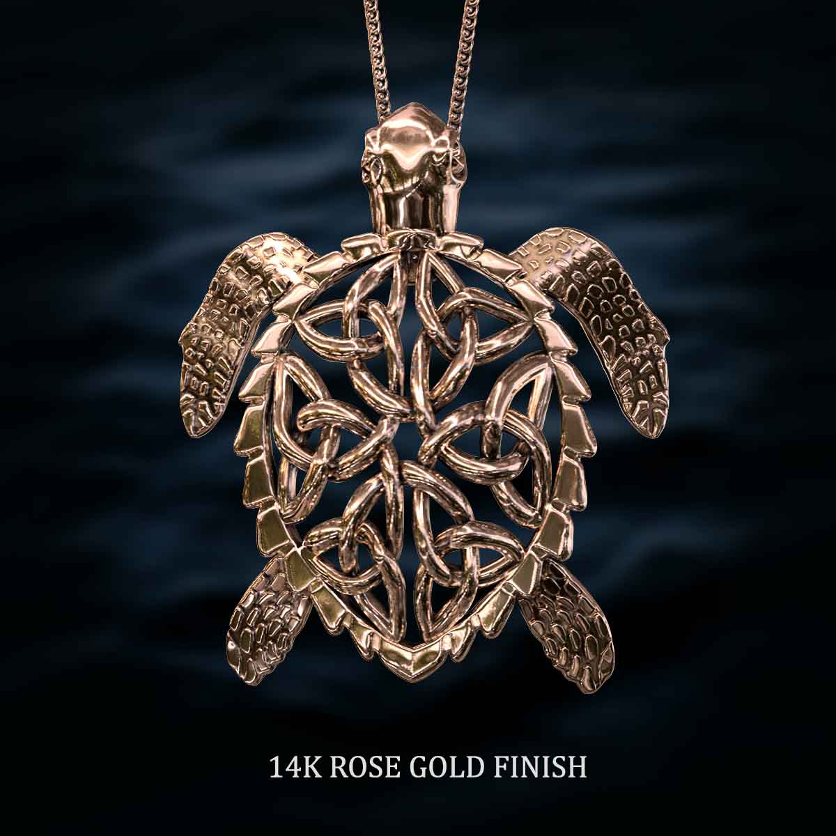     14k-Rose-Gold-Finish-Celtic-Sea-Turtle-Pendant-Jewelry-For-Necklace