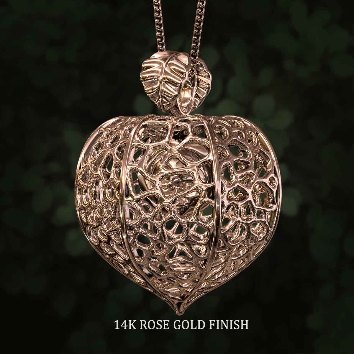 14k-Rose-Gold-Finish-Chinese-Lantern-Plant-With-a-Cute-Face-Inside-the-Seed-Pendant-Jewelry-For-Necklace
