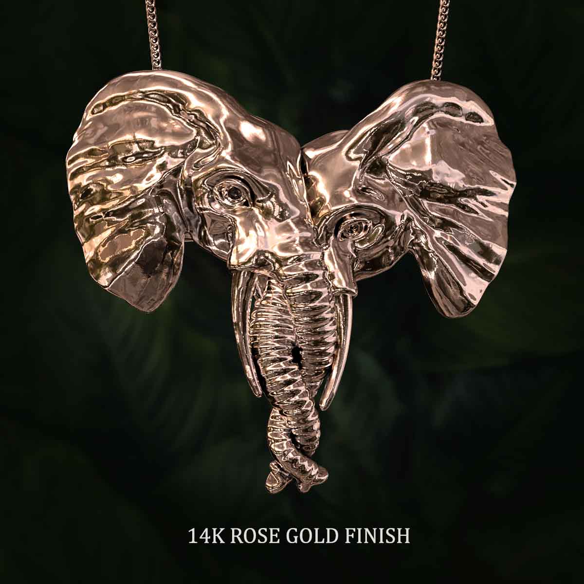 14k-Rose-Gold-Finish-Elephant-Heads-with-Trunks-Entwined-Pendant-Jewelry-For-Necklace