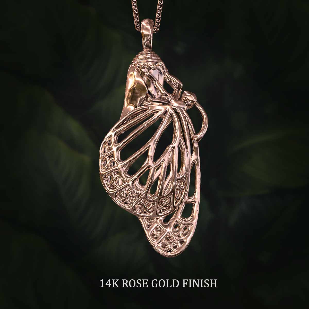 14k-Rose-Gold-Finish-Monarch-Chrysalis-Pendant-Jewelry-For-Necklace