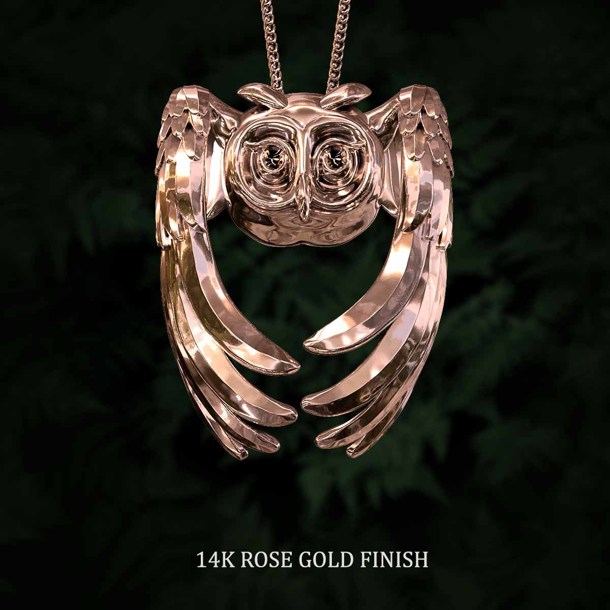 14k-Rose-Gold-Finish-Owl-Pendant-Jewelry-For-Necklace