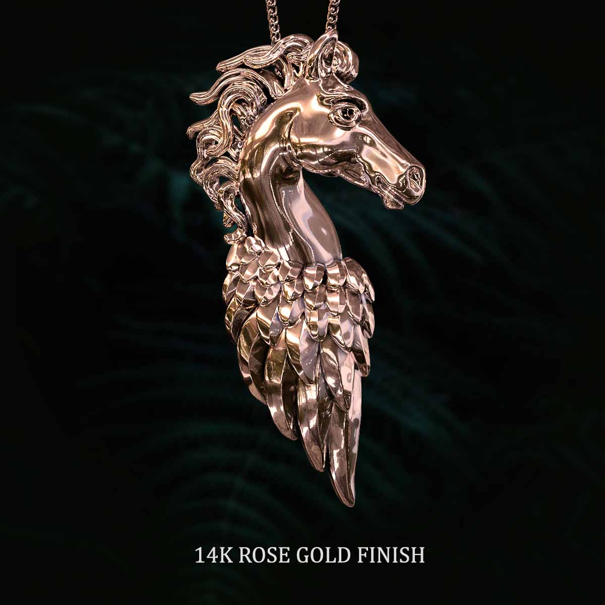     14k-Rose-Gold-Finish-Pegasus-Pendant-Jewelry-For-Necklace