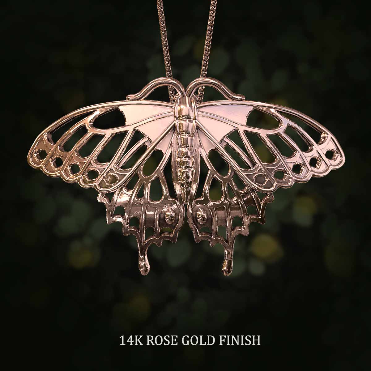     14k-Rose-Gold-Finish-Swallowtail-Butterfly-Pendant-Jewelry-For-Necklace