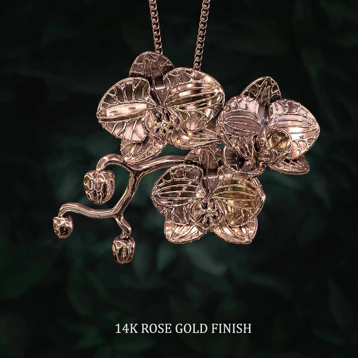 14k-Rose-Gold-Finish-Three-Orchid-Flowers-Pendant-Jewelry-For-Necklace
