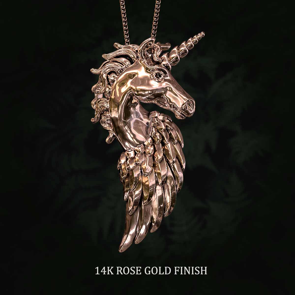     14k-Rose-Gold-Finish-Unicorn-Pegasus-Pendant-Jewelry-For-Necklace
