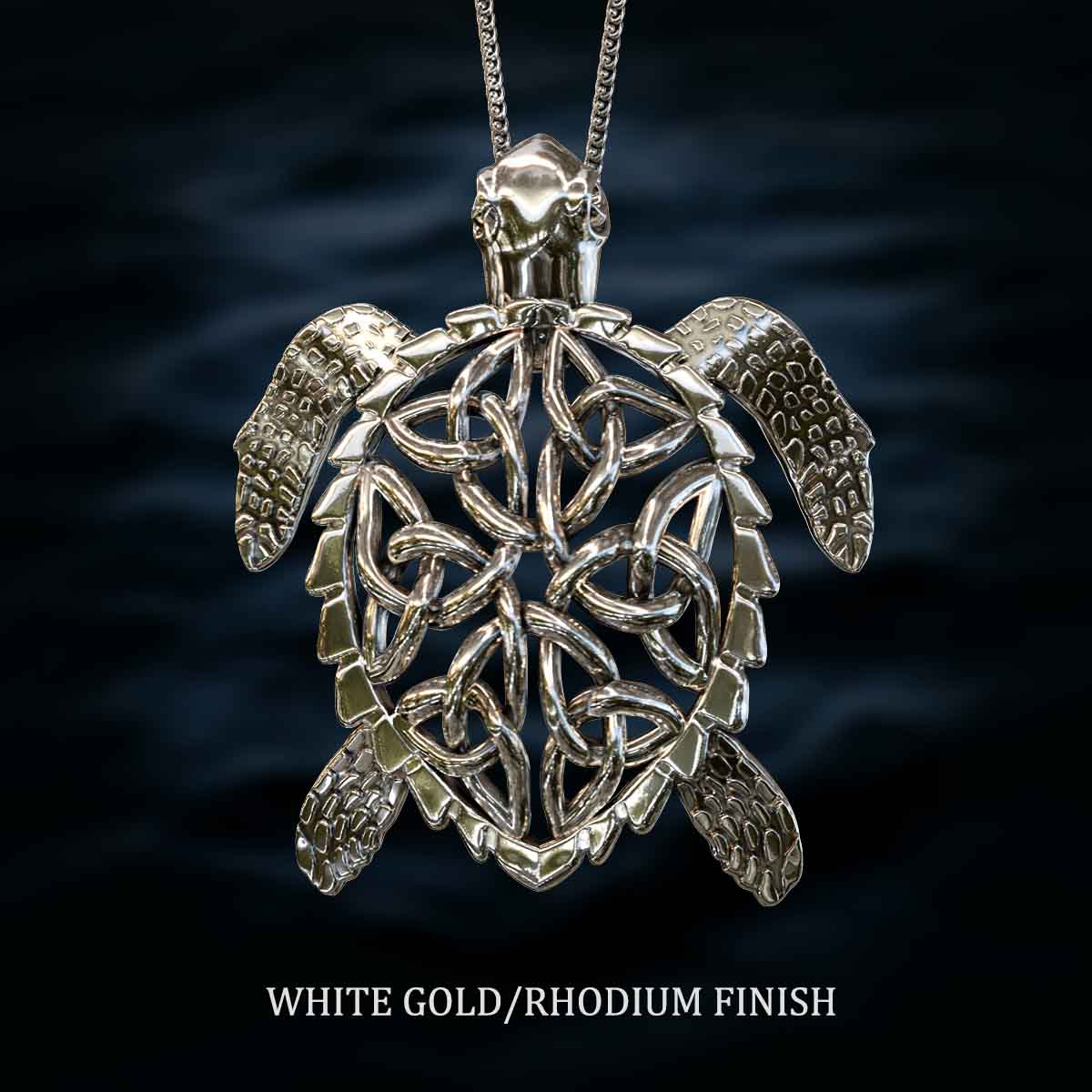 14k-White-Gold-Finish-Celtic-Sea-Turtle-Pendant-Jewelry-For-Necklace