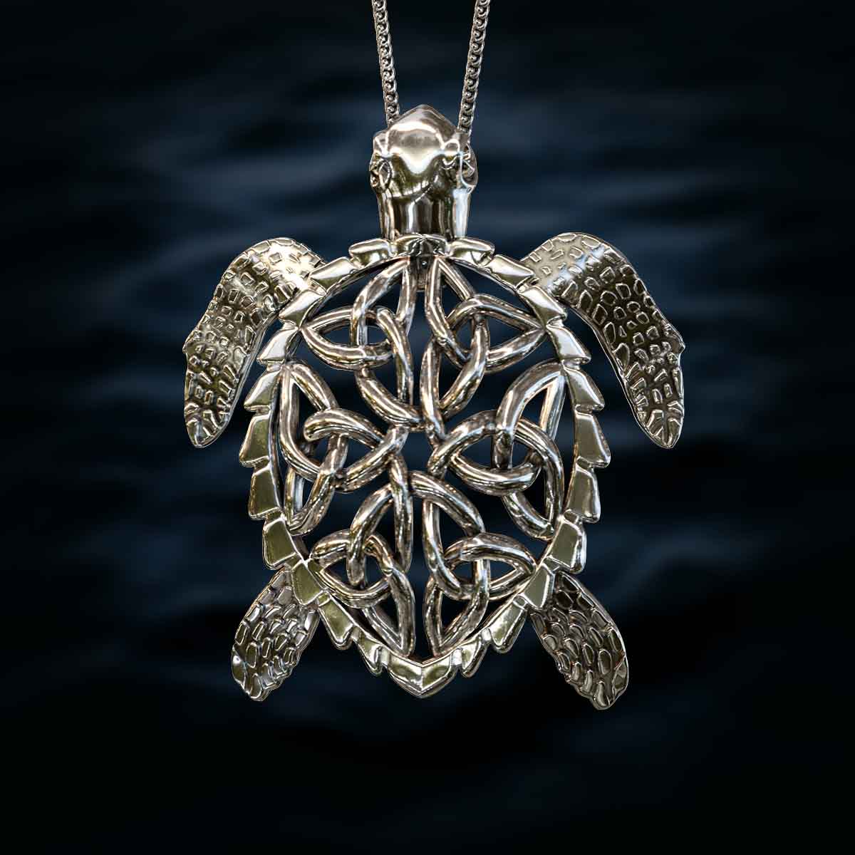     Main-Image-14k-White-Gold-Finish-Celtic-Sea-Turtle-Pendant-Jewelry-For-Necklace