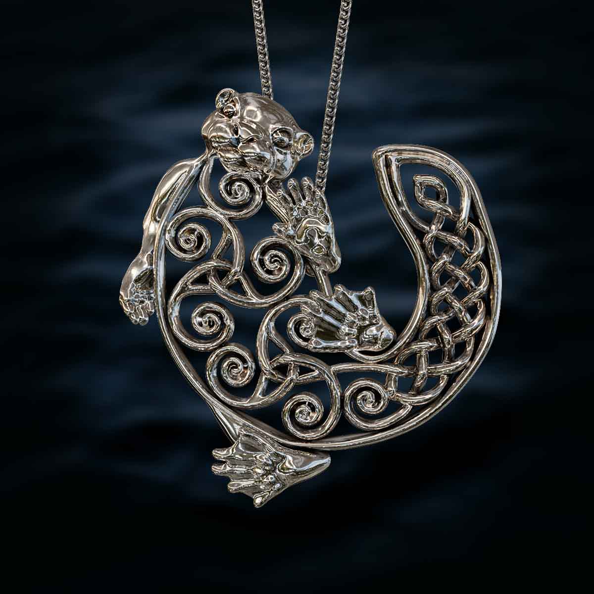 Main-Image-White-Gold-Rhodium-Celtic-Otter-Pendant-Jewelry-For-Necklace
