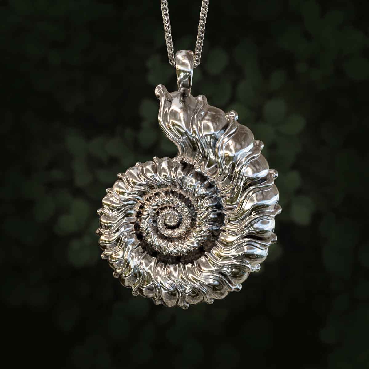 Main-Image-White-Gold-Rhodium-Finish-Ammonite-Pendant-Jewelry-For-Necklace