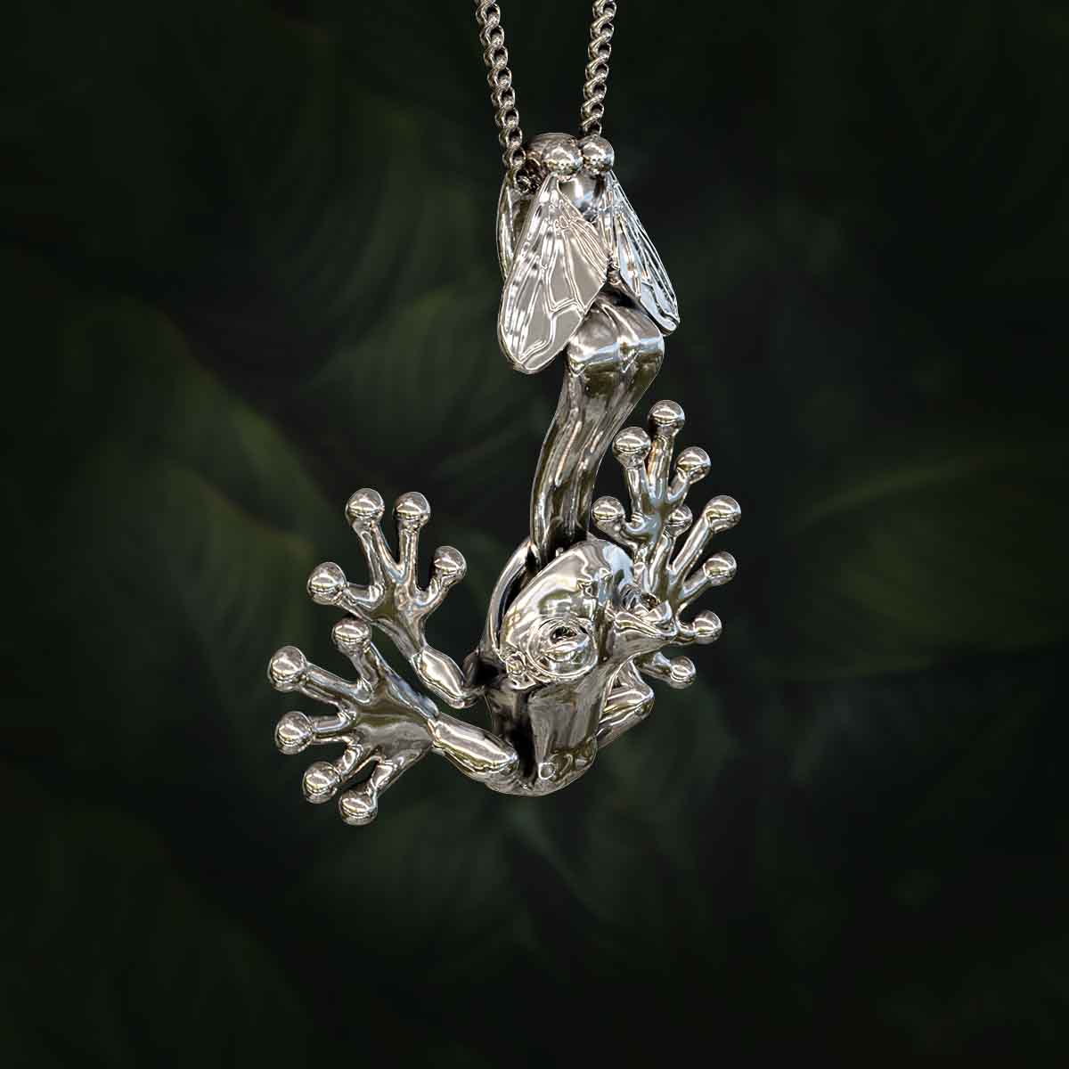 Main-Image-White-Gold-Rhodium-Finish-Frog-Catching-Fly-With-Tongue-Pendant-Jewelry-For-Necklace