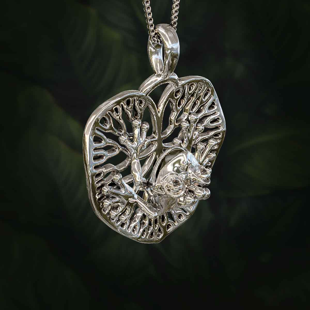 Main-Image-White-Gold-Rhodium-Finish-Frog-Prince-Sits-on-a-Lilypad-Pendant-Jewelry-For-Necklace