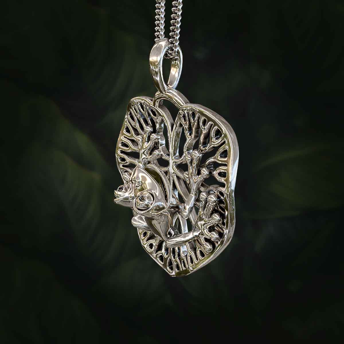 Main-Image-White-Gold-Rhodium-Finish-Frog-on-a-Lilypad-Pendant-Jewelry-For-Necklace
