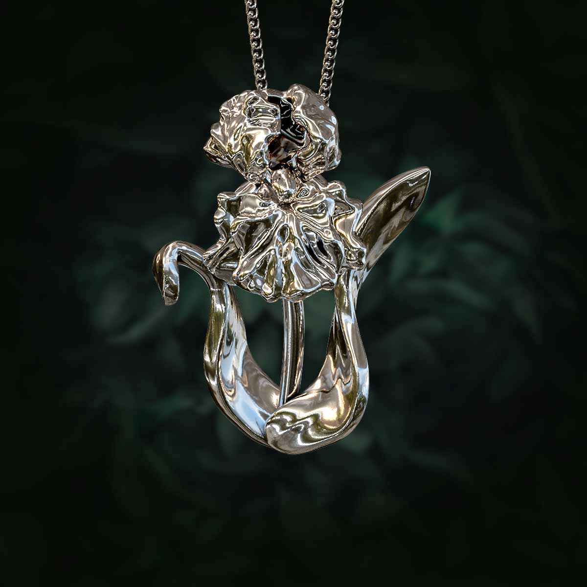 Main-Image-White-Gold-Rhodium-Finish-Iris-Flower-Pendant-Jewelry-For-Necklace