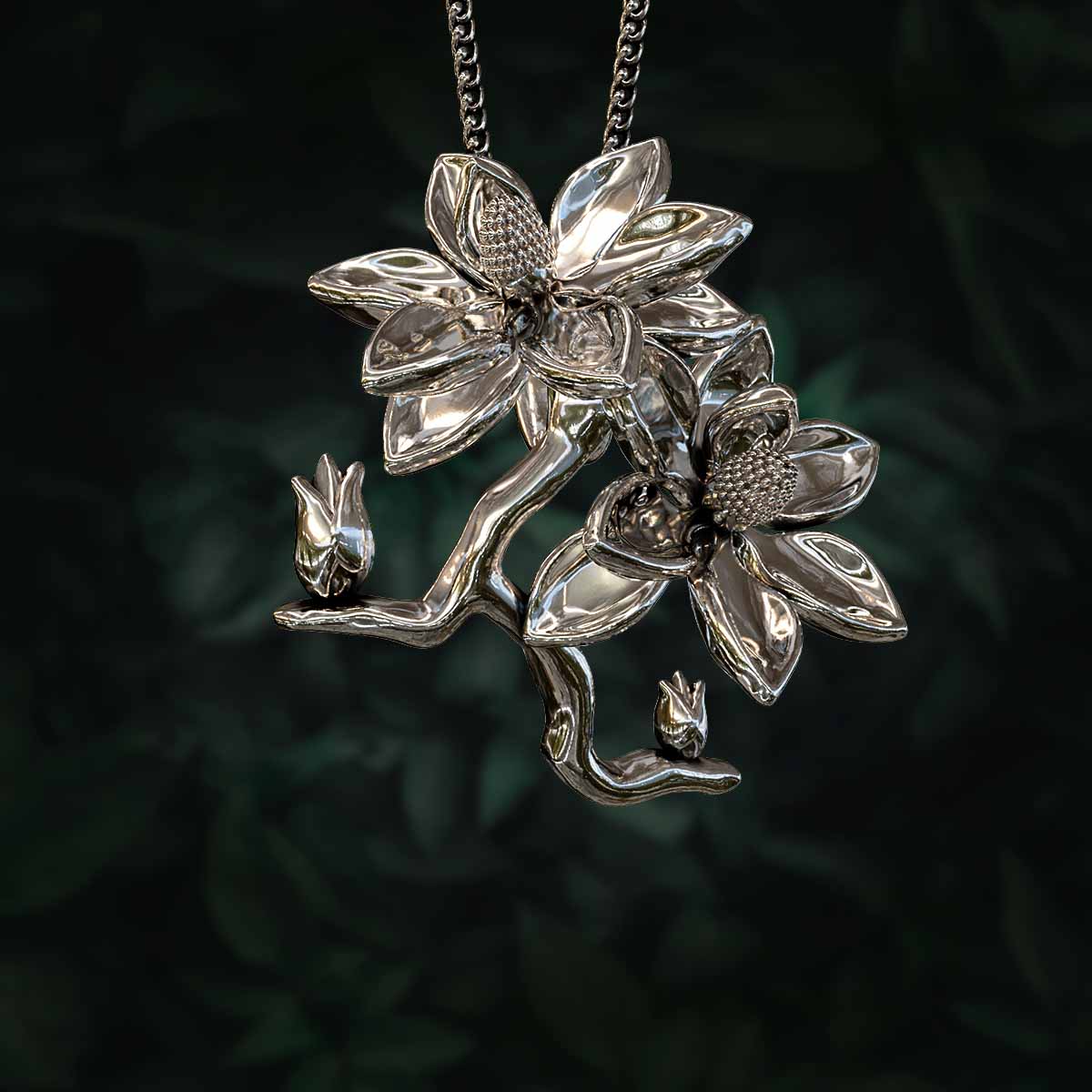 Main-Image-White-Gold-Rhodium-Finish-Magnolia-Flower-Pendant-Jewelry-For-Necklace