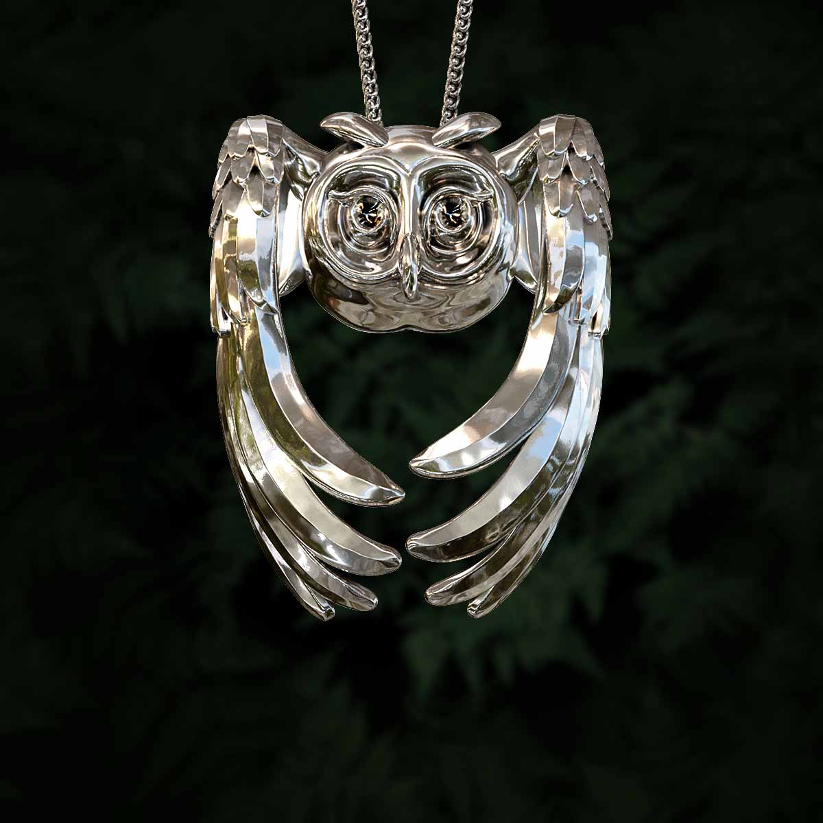 Main-Image-White-Gold-Rhodium-Finish-Owl-Pendant-Jewelry-For-Necklace