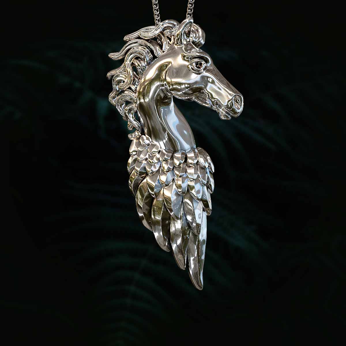 Main-Image-White-Gold-Rhodium-Finish-Pegasus-Pendant-Jewelry-For-Necklace