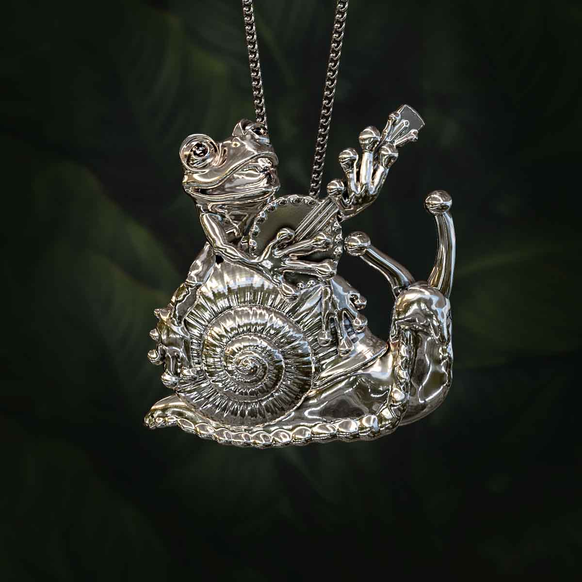Main-Image-White-Gold-Rhodium-Finish-Serenading-Frog-and-Snail-Pendant-Jewelry-For-Necklace