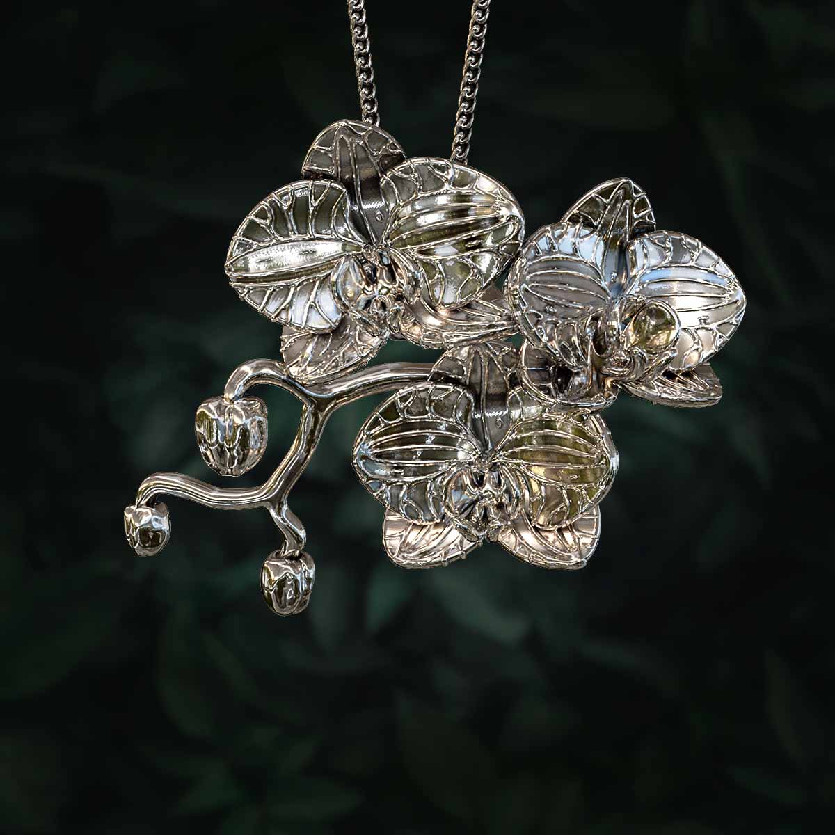 Main-Image-White-Gold-Rhodium-Finish-Three-Orchid-Flowers-Pendant-Jewelry-For-Necklace  