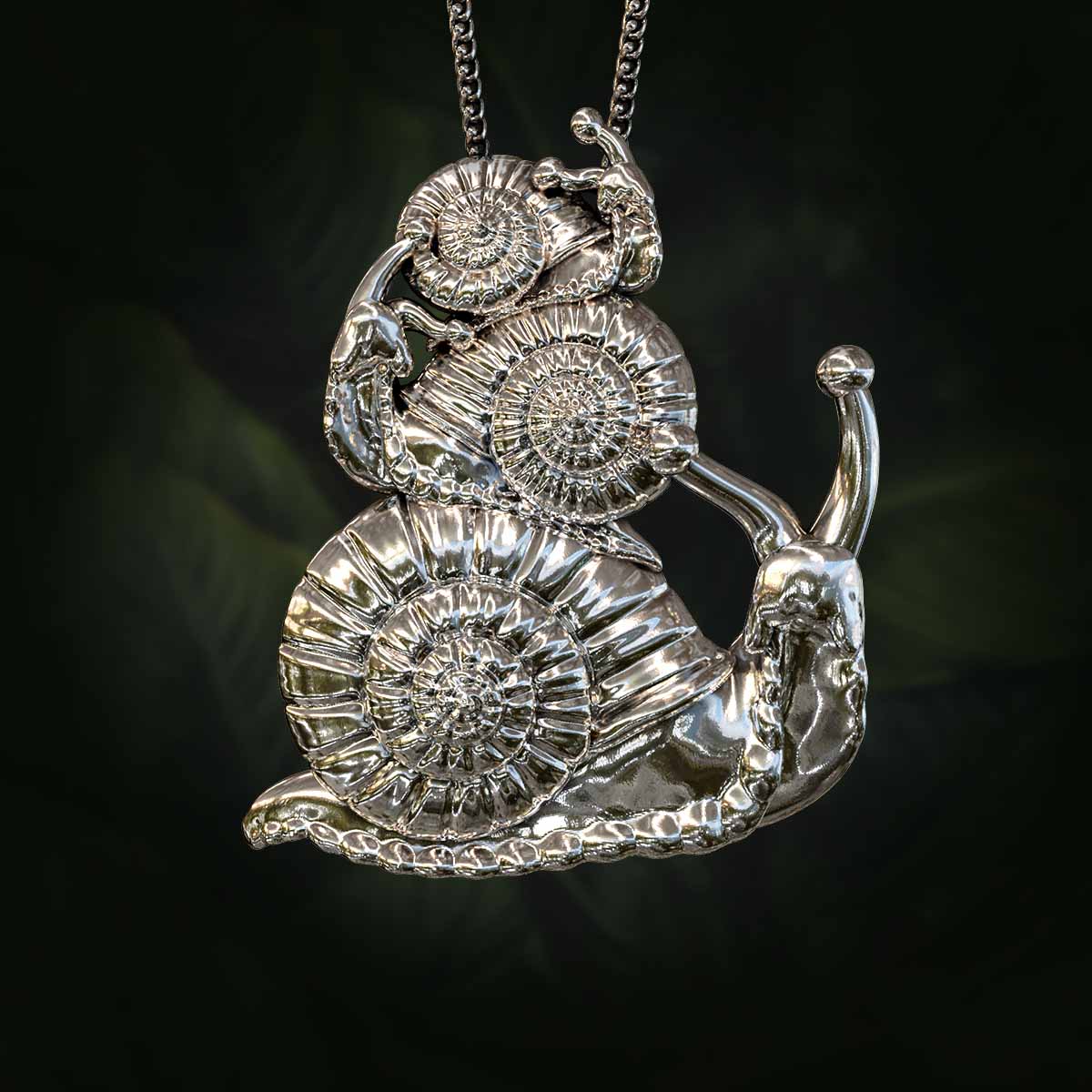 Main-Image-White-Gold-Rhodium-Finish-Three-Stacked-Snails-Pendant-Jewelry-For-Necklace