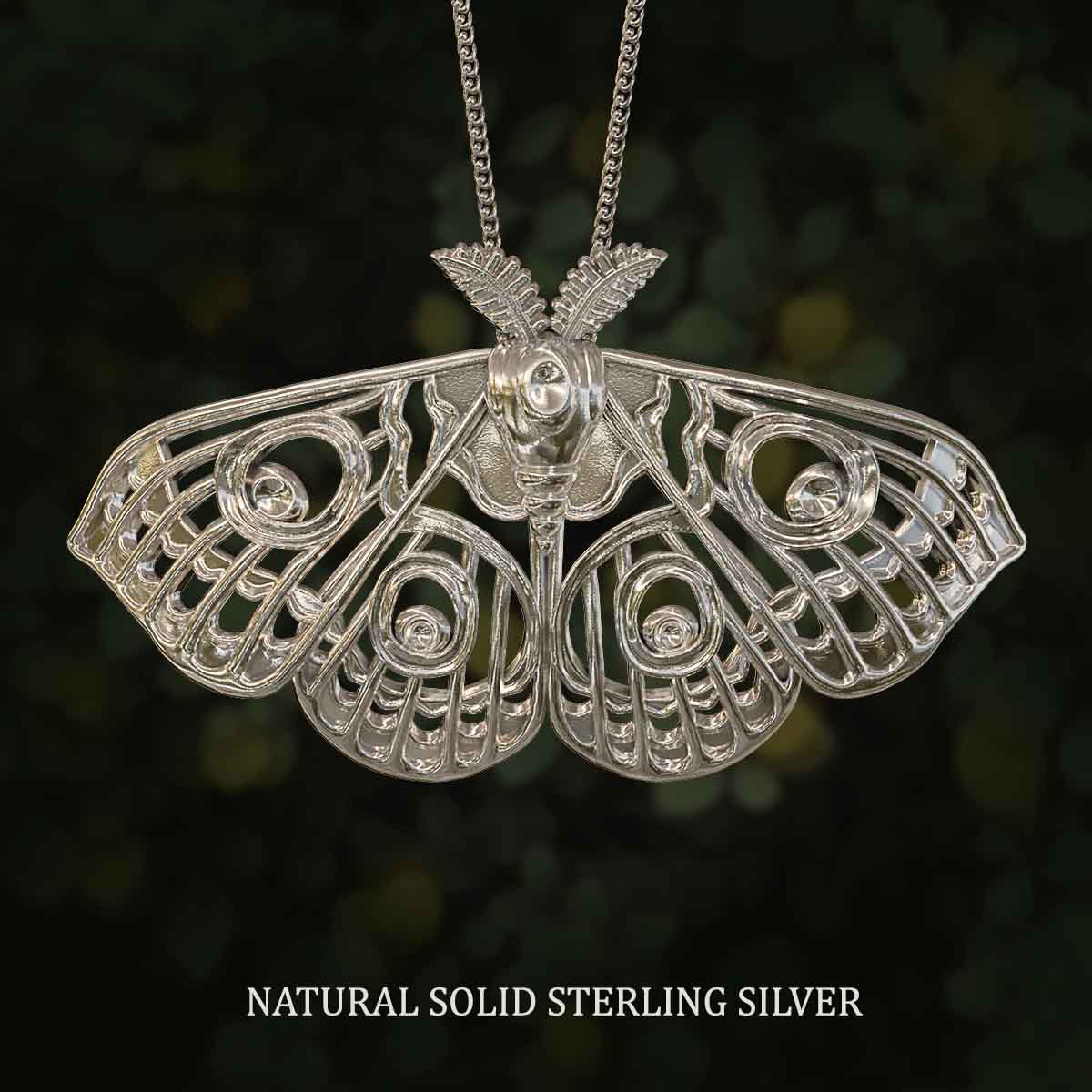 Natural-Satin-Polish-Solid-Sterling-Silver-Arabella-Moth-Pendant-Jewelry-For-Necklace