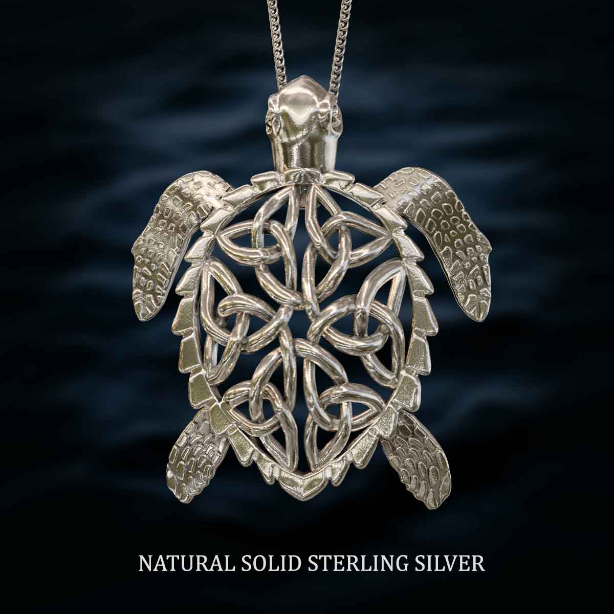     Natural-Satin-Polish-Solid-Sterling-Silver-Celtic-Sea-Turtle-Pendant-Jewelry-For-Necklace