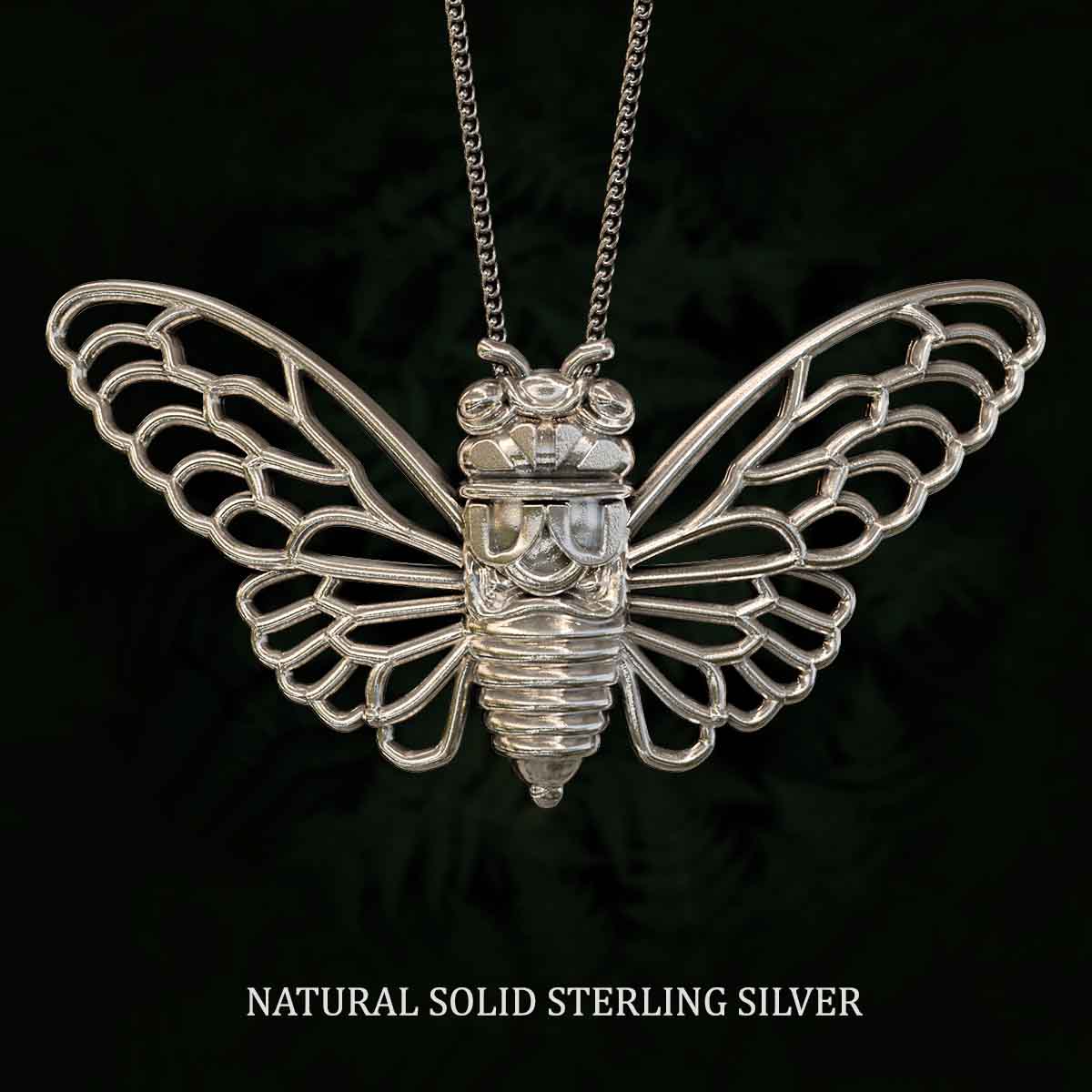     Natural-Satin-Polish-Solid-Sterling-Silver-Cicada-Pendant-Jewelry-For-Necklace