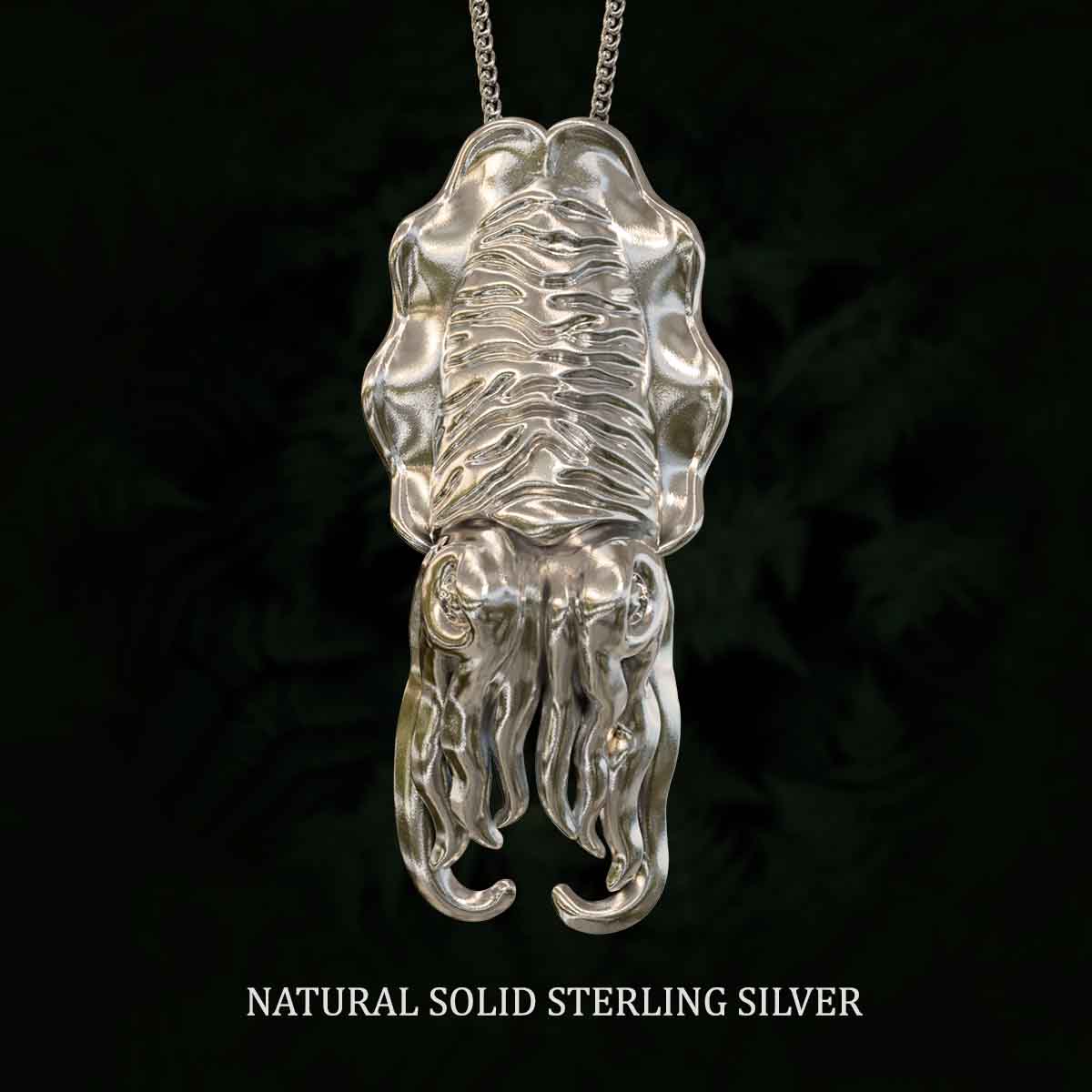 Natural-Satin-Polish-Solid-Sterling-Silver-Cuttlefish-Pendant-Jewelry-For-Necklace