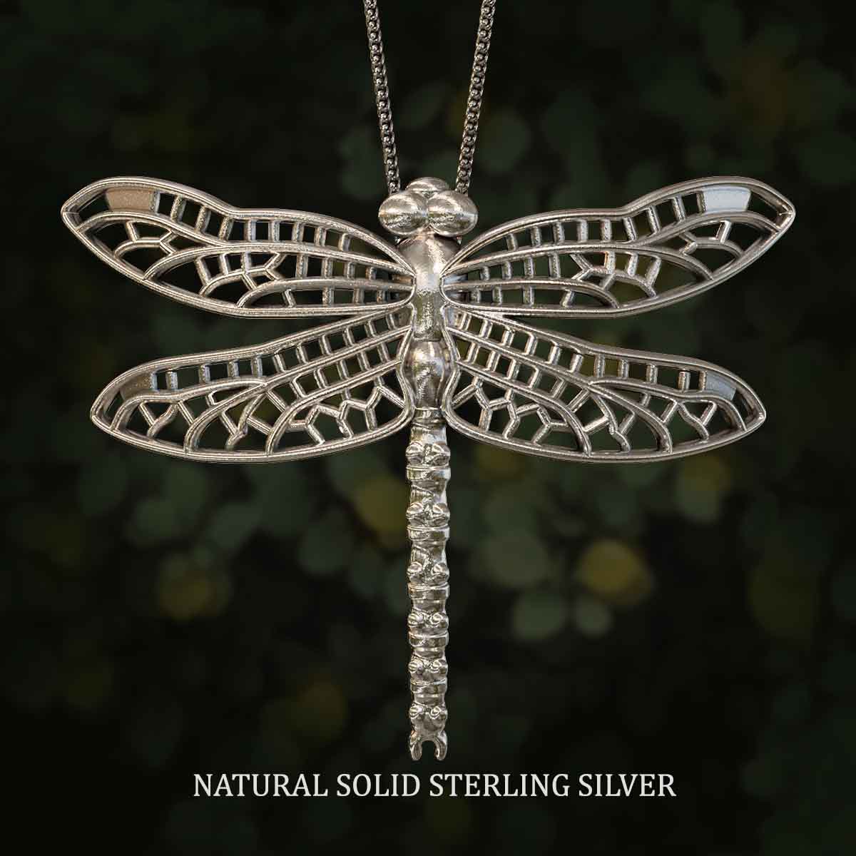 Natural-Satin-Polish-Solid-Sterling-Silver-Dragonfly-Pendant-Jewelry-For-Necklace