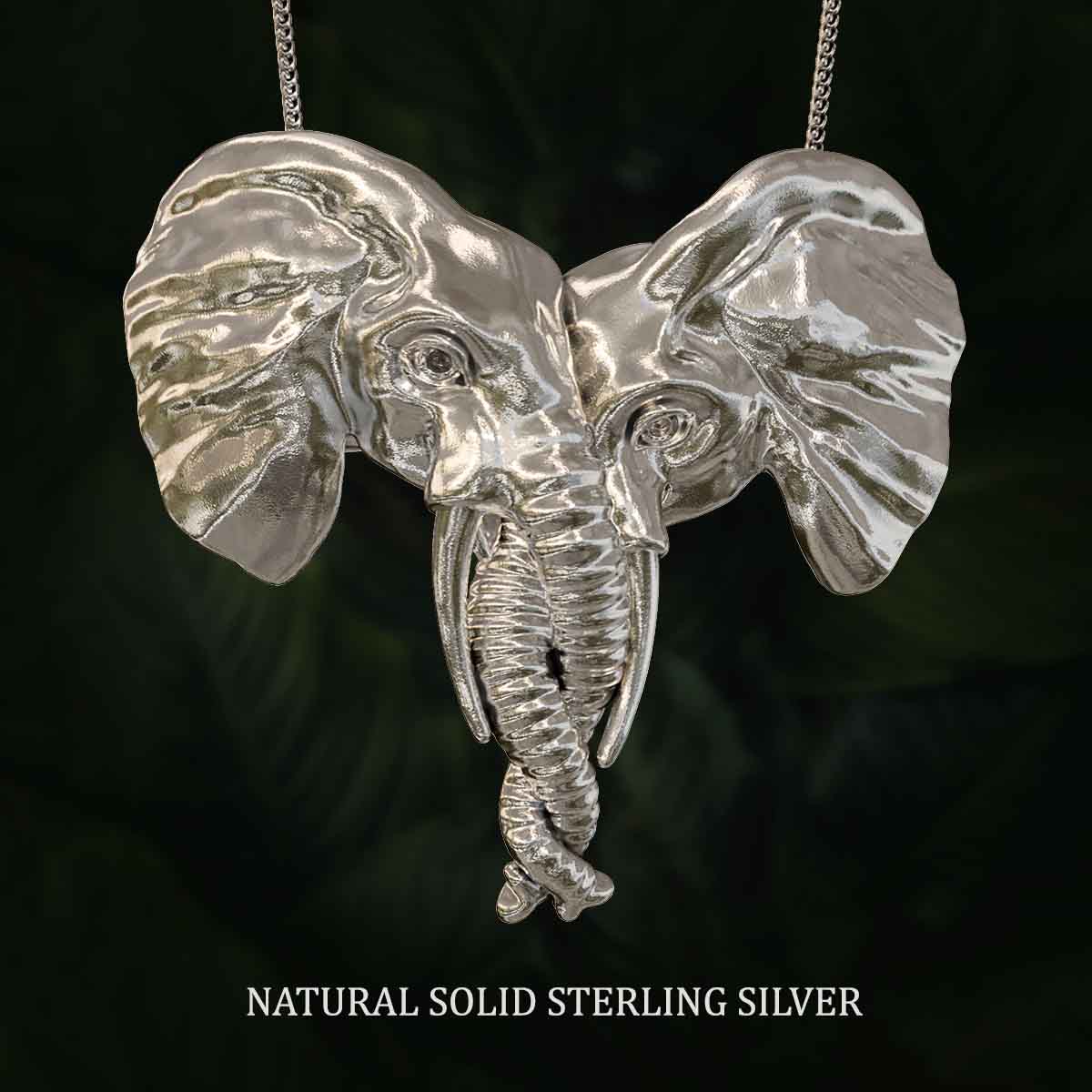    Natural-Satin-Polish-Solid-Sterling-Silver-Elephant-Heads-with-Trunks-Entwined-Pendant-Jewelry-For-Necklace