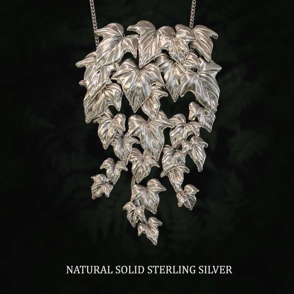 Natural-Satin-Polish-Solid-Sterling-Silver-Flowing-Vine-Large-Pendant-Jewelry-For-Necklace