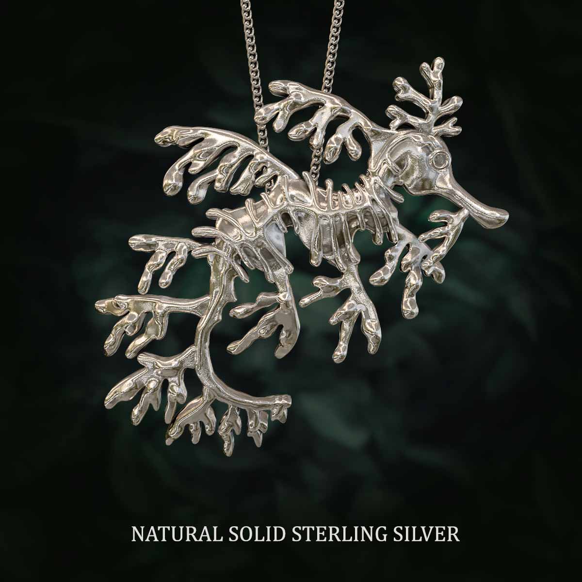 Natural-Satin-Polish-Solid-Sterling-Silver-Leafy-Sea-Dragon-Pendant-Jewelry-For-Necklace
