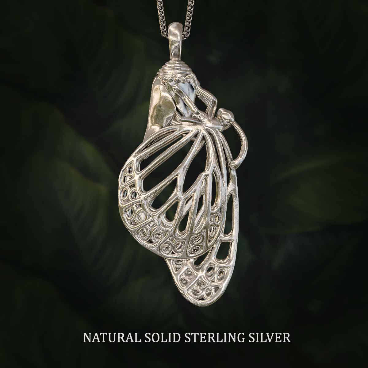 Natural-Satin-Polish-Solid-Sterling-Silver-Monarch-Chrysalis-Pendant-Jewelry-For-Necklace