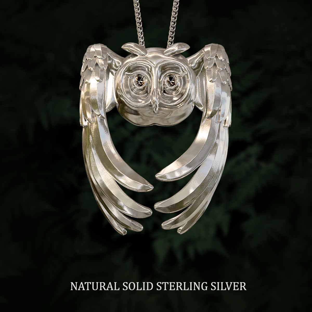     Natural-Satin-Polish-Solid-Sterling-Silver-Owl-Pendant-Jewelry-For-Necklace