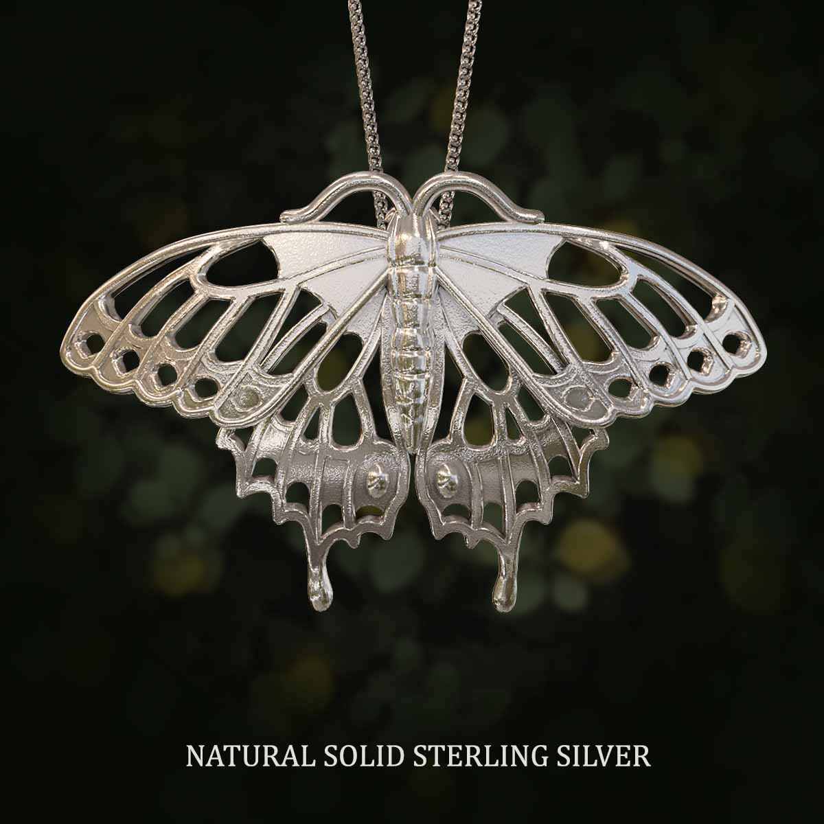     Natural-Satin-Polish-Solid-Sterling-Silver-Swallowtail-Butterfly-Pendant-Jewelry-For-Necklace