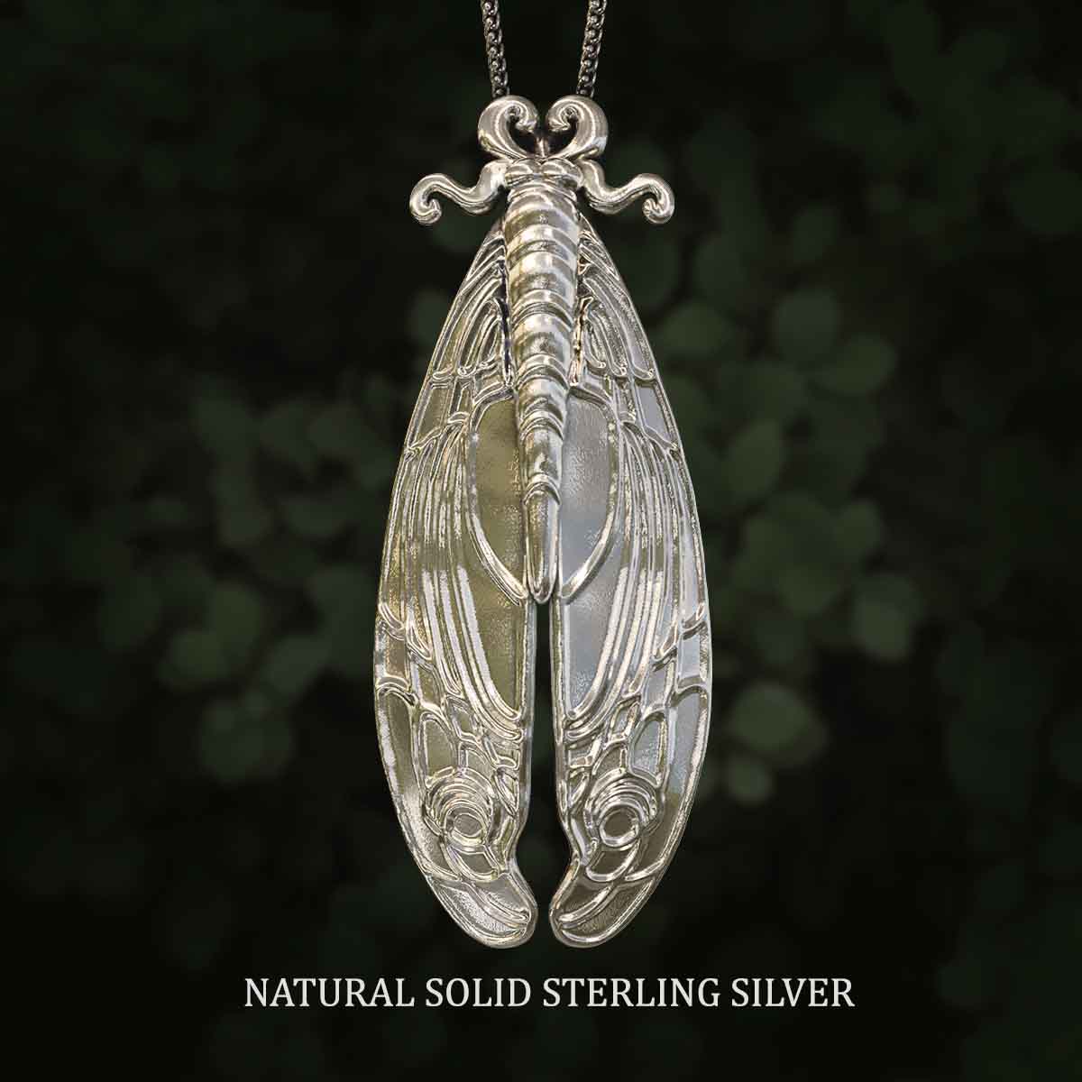 Natural-Sheen-Surface-Solid-Sterling-Silver-Art-Nouveau-Moth-Pendant-Jewelry-For-Necklace