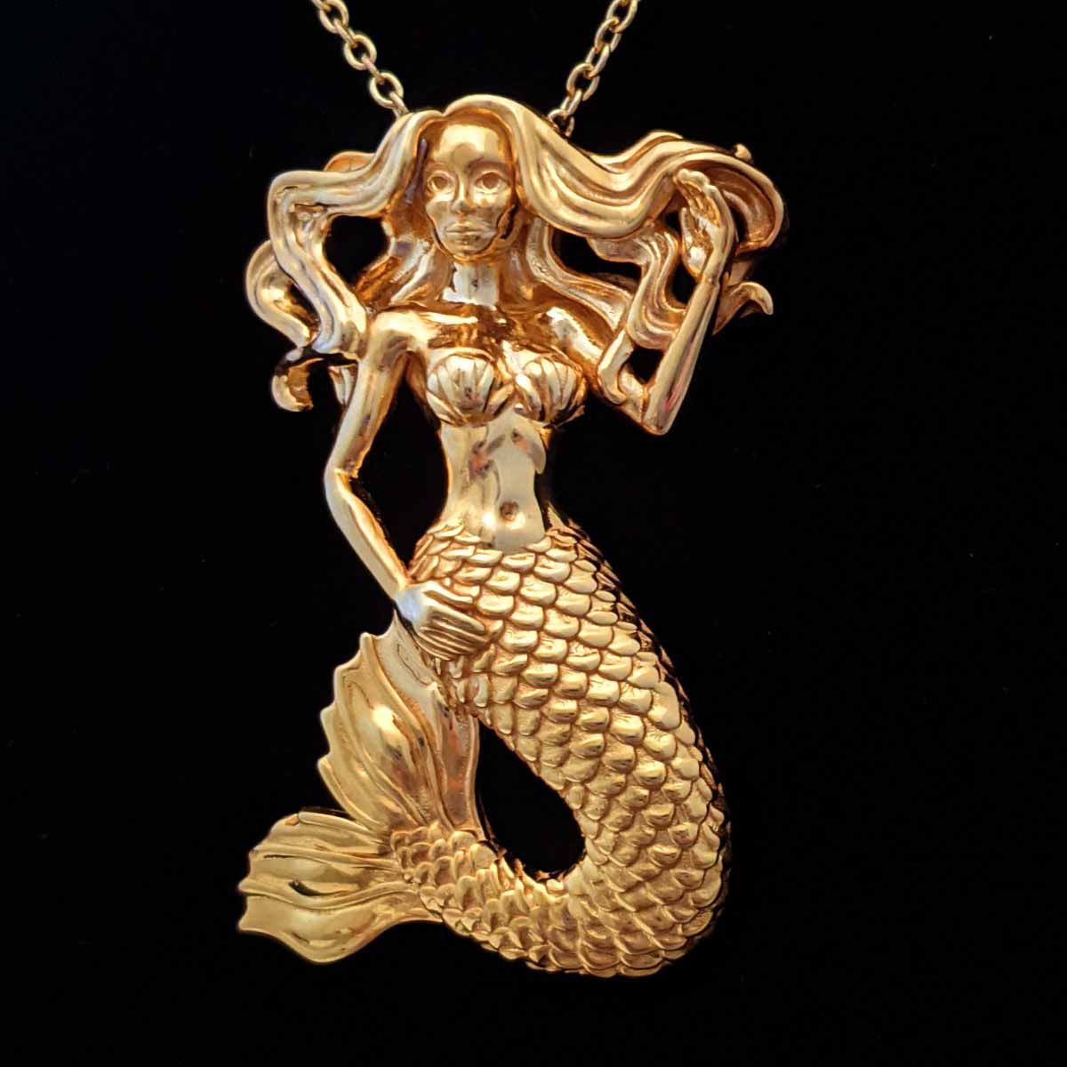 Photo-of-14k-Gold-Finish-Art-Nouveau-Style-Mermaid-Pendant-Jewelry-For-Necklace